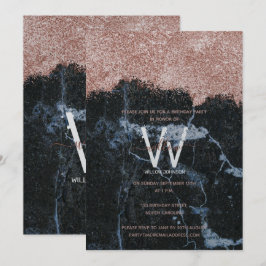 Svarta Marble Glitter i ro varje år Inbjudningar