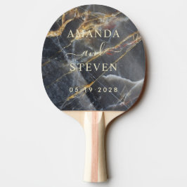 Svarta Marmor & Guld Par Namn med Bröllopsdatum Pingisracket