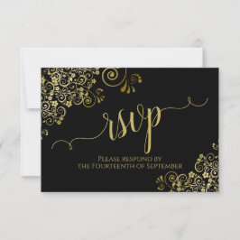 Svarta med Guld Snöre Elegant Calligraphy Bröllop OSA Kort