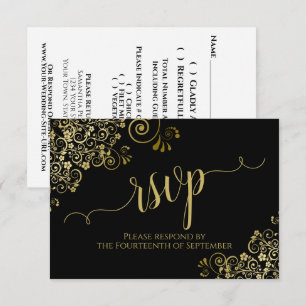 Svarta med Guld Snöre Elegant Calligraphy Bröllop OSA Kort