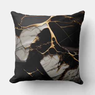 Svarta med vit marble och Guld Abstrakt Kudde