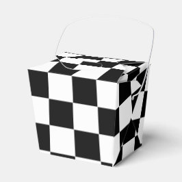 Svarta med vita fyrkantiga mönster små takeoutlådo presentaskar