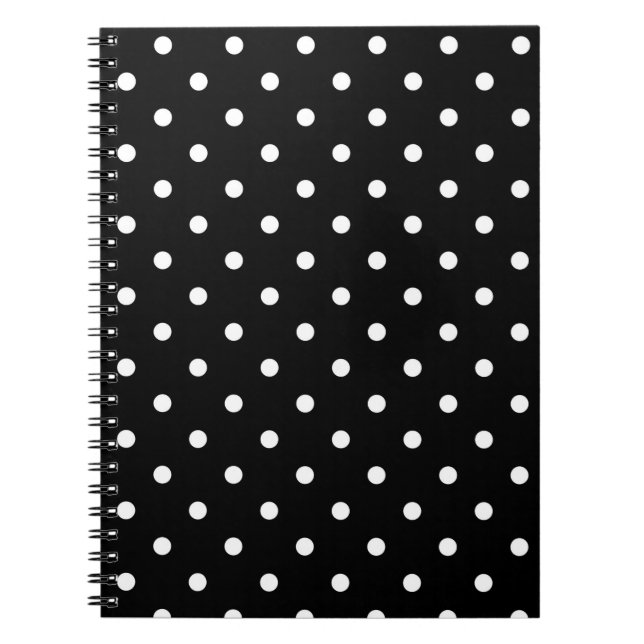 Svarta med vita Polka dots Anteckningsbok Med Spiral (Framsidan)