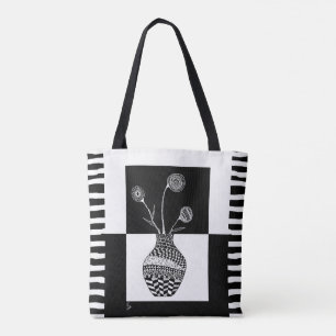 Svarta medan blommor i en Vas Tote Bag Tygkasse