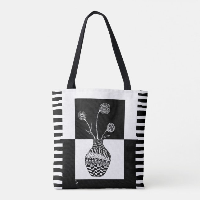 Svarta medan blommor i en Vas Tote Bag Tygkasse (Baksida)