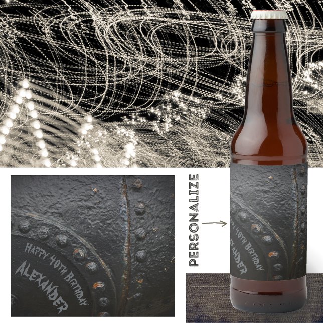 Svarta metall industriellt-stil manliga party ölflaska etikett (Skapare uppladdad)