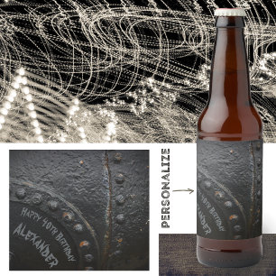 Svarta metall industriellt-stil manliga party ölflaska etikett