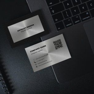 Svarta Metall-Silver-bakgrundskoden QR-kod Visitkort