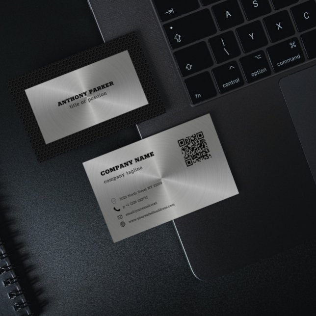 Svarta Metall-Silver-bakgrundskoden QR-kod Visitkort (Skapare uppladdad)