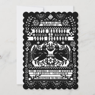 Svarta, mexikanska, Fantail Doves Papel Picado Brö Inbjudningar