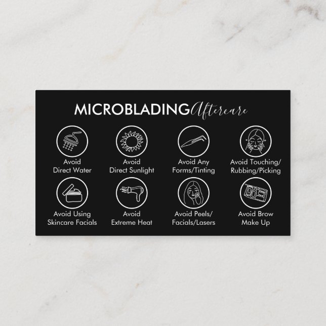 Svarta mikroblading läknings eftervårdsinstruktion visitkort (Baksida)