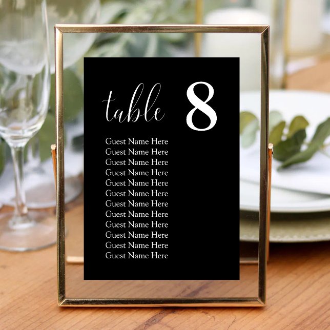 Svarta minimalistiska bröllops sittplatskort bords bordsnummer (Black minimalist seating chart cards add bold, modern organization to your wedding tables.)