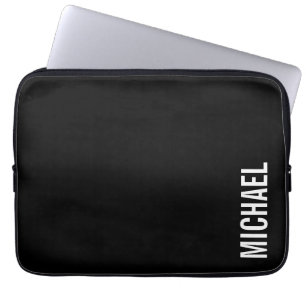 Svarta, moderna, minimalistiska Personligen Namn Laptop Fodral