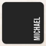 Svarta, moderna, minimalistiska Personligen Namn Underlägg Papper Kvadrat<br><div class="desc">Modern minimalistisk design med personlig namn i vitt,  modernt sans serif font stil på svart bakgrund.</div>