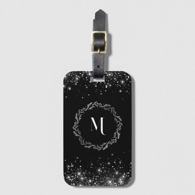 Svarta Monogram för elegant Glitter Bagagebricka (Framsida vertikal)