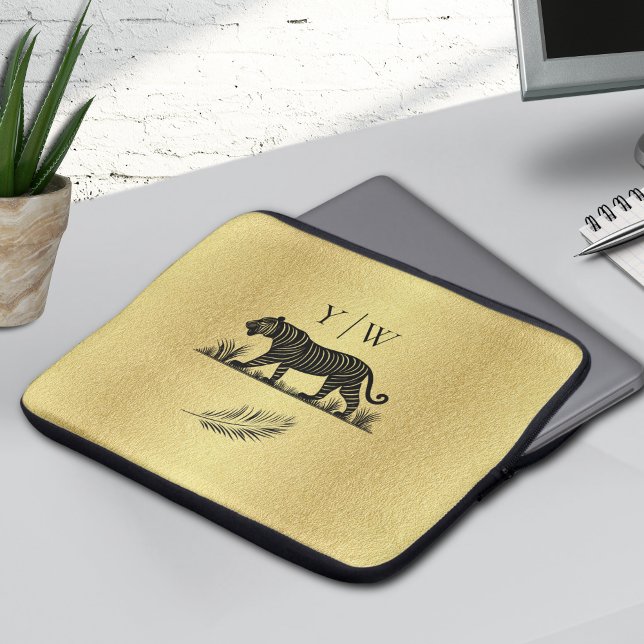 Svarta Monogram för elegant Guld Laptop Fodral (Skapare uppladdad)