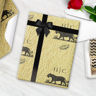 Svarta Monogram för elegant Guld Presentpapper