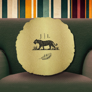 Svarta Monogram för elegant Guld Rund Kudde