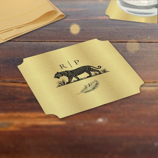 Svarta Monogram för elegant Guld Underlägg Papper (Skapare uppladdad)