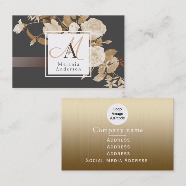 Svarta Monogram för elegant Guld Visitkort (Fram/baksida)