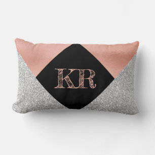 Svarta Monogram för elegant vid Silver Glitter Lumbarkudde