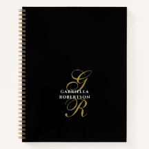 Svarta monogram guld initialer Vit Namn Elegant