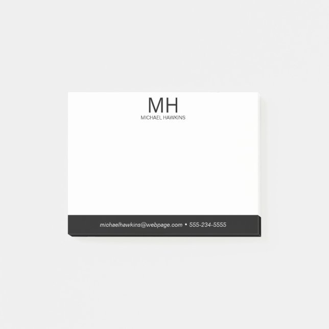 Svarta monogram mans post-it block (Framsida)