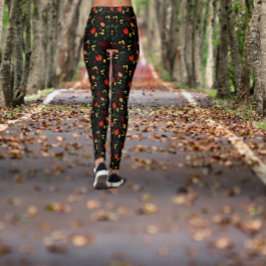 Svarta mönstrade röda vallmobladsleggings leggings