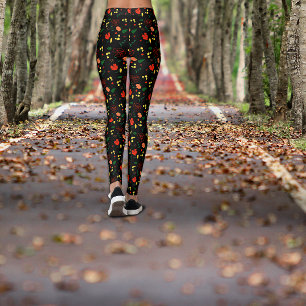 Svarta mönstrade röda vallmobladsleggings leggings