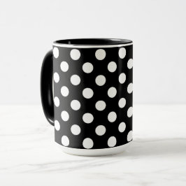 Svarta Mugg-Snyggten Big White Polka dots Mugg