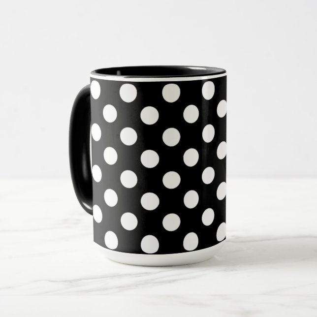 Svarta Mugg-Snyggten Big White Polka dots Mugg (Framsida vänster)