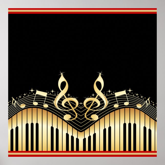 Svarta Musik noter-bakgrunden guld och Svarta Poster (Framsidan)