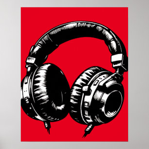 Svarta musikhörlurar Dans DJ  Poster