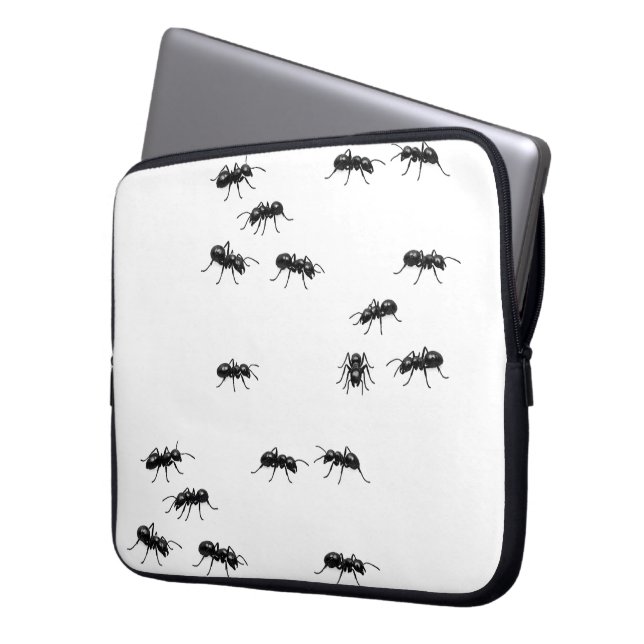 Svarta myror på vitt laptop fodral (Framsidan Vänster)