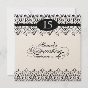 Svarta n White Snöre Titta Silver 15:e Quinceanera Inbjudningar