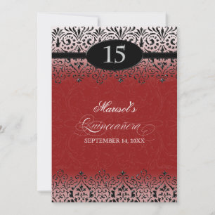 Svarta n White Snöre Titta Silver 15:e Quinceanera Inbjudningar