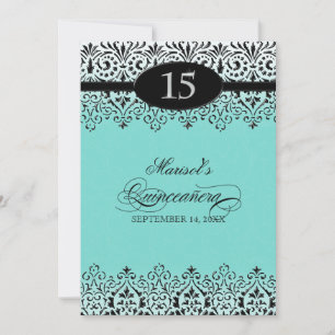 Svarta n White Snöre Titta Silver 15:e Quinceanera Inbjudningar