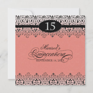 Svarta n White Snöre Titta Silver 15:e Quinceanera Inbjudningar