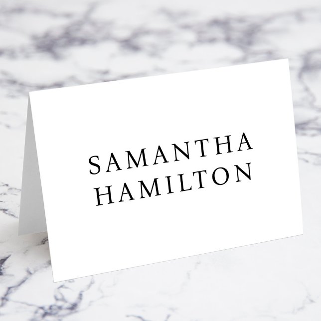 Svarta Namn Moderna Minimalistiska BN Namnkort Bordsnummer (Black Names Modern Minimalist Bona Nova Font Name Place Cards)