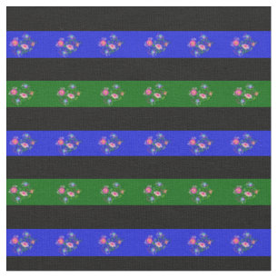 Svarta, öarnas grönt, royalet blå folkblomma rand tyg