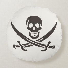 Svarta Obsidian Dödskalle Svärd Piratflagga från C Rund Kudde