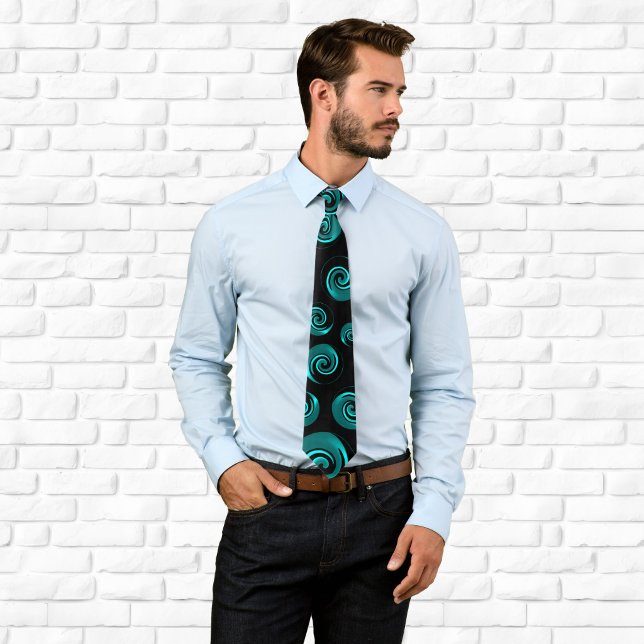 Svarta och akvagröna virvlar slips (Black and Aqua Teal Swirls Neck Tie)