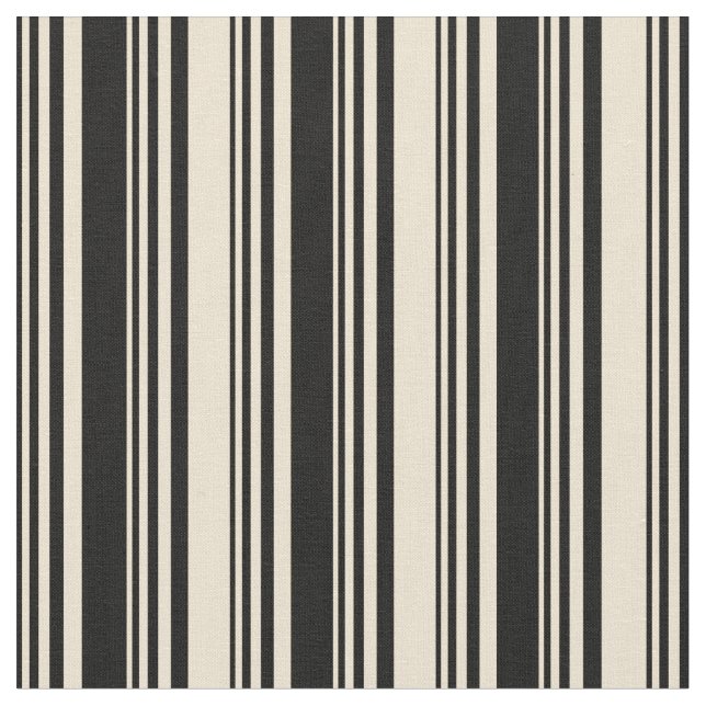 Svarta och Beige Mönster i Rand Tyg (Närbild)