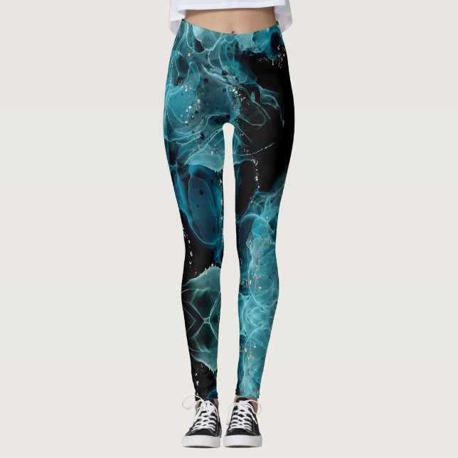Svarta och blå anpassningsbara leggings (Framsida)
