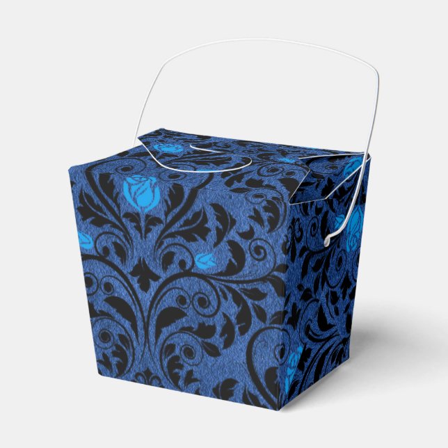 Svarta och blå gotiska rosor damast presentaskar (Framsidan Sidan)