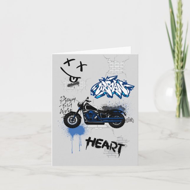 Svarta och blå motorcykel graffiti grått inbjudan (Framsida)