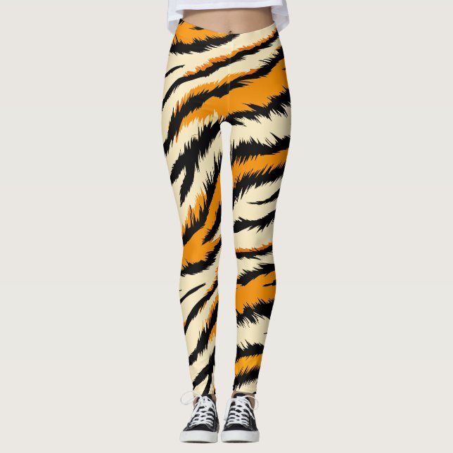 Svarta och bruna tiger randiga mönster  leggings (Framsida)