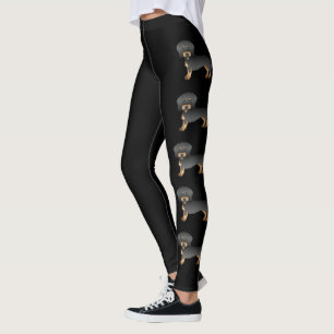 Svarta Och Bruna Trådhåriga Dachshund Serietecknin Leggings
