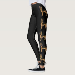Svarta och bruna tyska schäferhundillustrationer leggings
