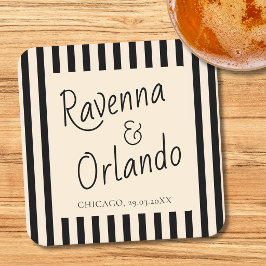 Svarta och elfenbensfärgade randiga retro minimali underlägg papper kvadrat